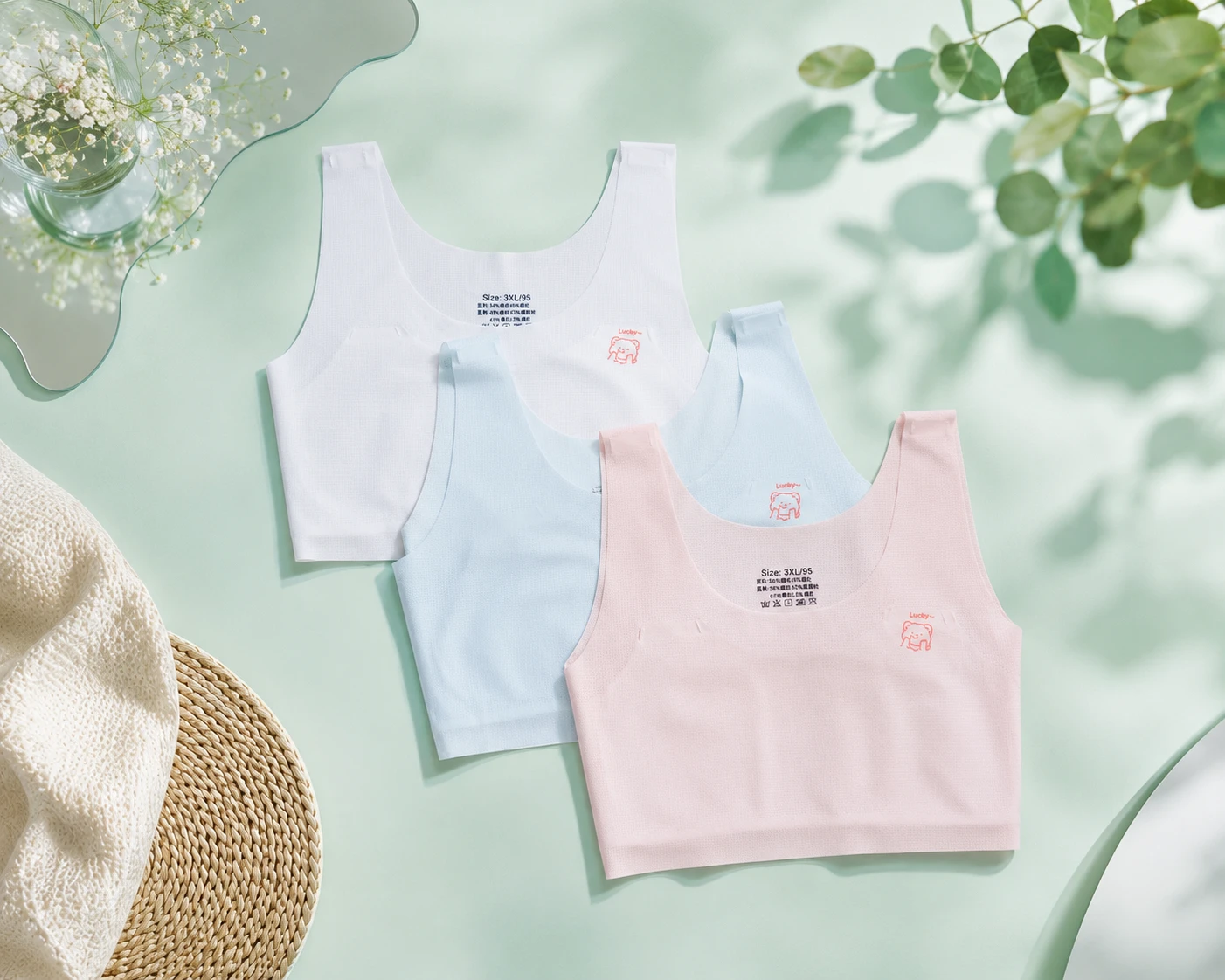 Bộ áo lá su Ice Silk 3 màu — trắng, xanh, hồng pastel